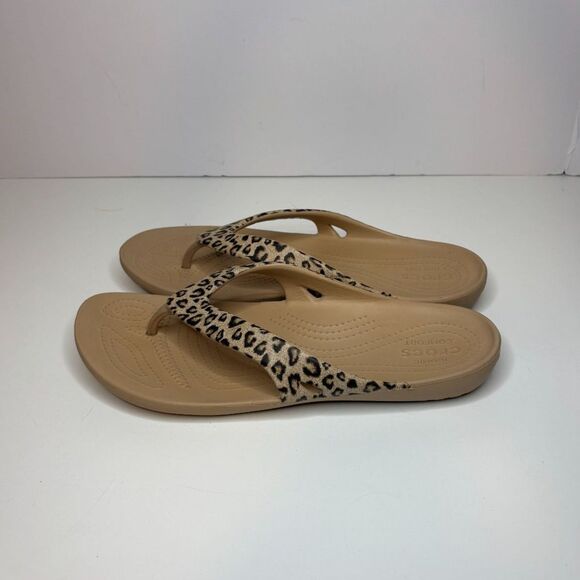 Crocs Leopard Kadee II Flip Flop Sandals Comfort Open Toe Walking Womens - Picture 2 of 8